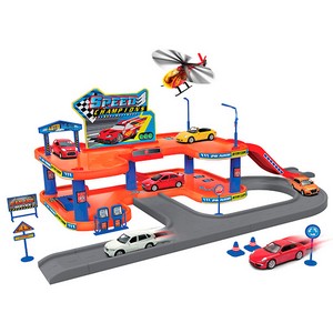 Welly Велли Игровой набор Гараж, включает 3 машины и вертолет