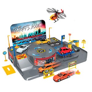 Welly Велли Игровой набор Гараж, включает 3 машины и вертолет